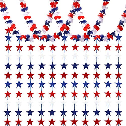 4th of July Flower Garlands Independence Day Party Decoration Chinco 12 Pieces Red White Blue Star Streamer Banners 4th of July Flower Garlands Independence Day Party Decoration Chinco 12 Pieces Red White Blue Star Streamer Banners
